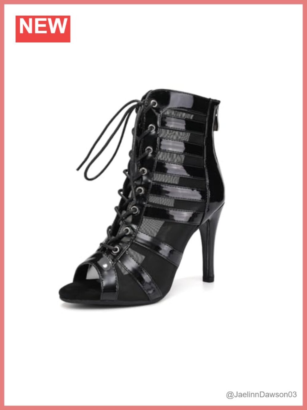 Women's Ballroom Dance Boots Lace Up Peep Toe Heeled Bootie Ankle High